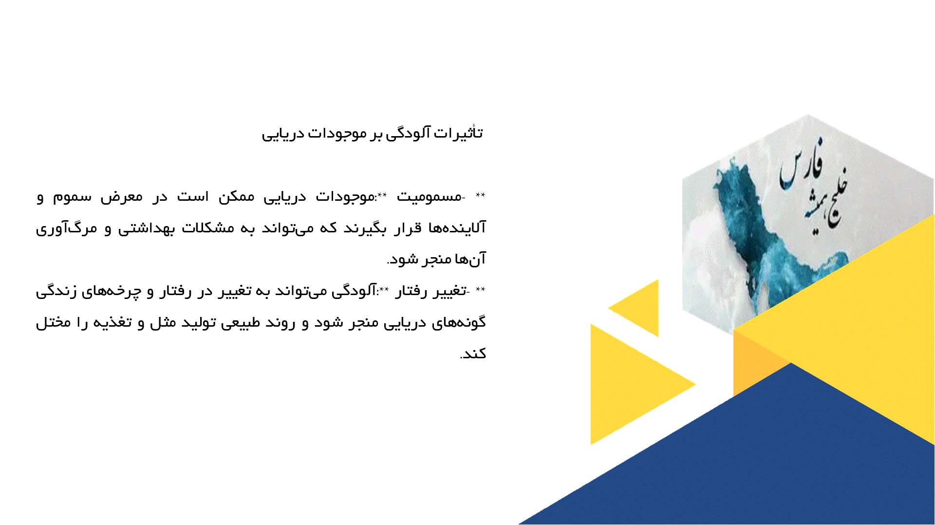 پاورپوینت در مورد تأثیر آلودگی بر اکوسیستم خلیج فارس